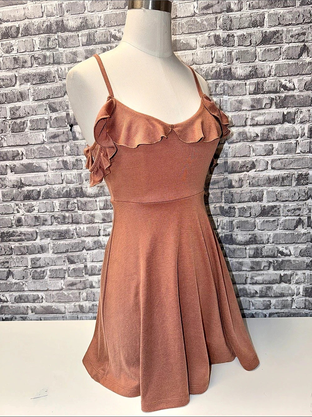 Full Tilt Ruffle Backless Mini Dress in Brown Size XS Like New